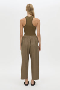 Back view CAMILLA AND MARC Sander Pant in Sable Marle with soft suiting finish and mid‑rise fisherman silhouette.