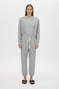 Front style View - CAMILLA AND MARC Savannah Crew Neck Tracksuit Top in grey marle fleece. 