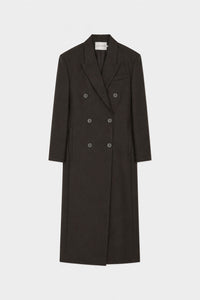 Ghost view CAMILLA AND MARC Saxony Double Breasted Coat in Espresso Pindot with tailored finish.