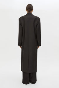 Back view CAMILLA AND MARC Saxony Double Breasted Coat in Espresso Pindot with tailored finish.