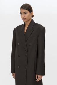 Cropped view CAMILLA AND MARC Saxony Double Breasted Coat in Espresso Pindot with tailored finish.