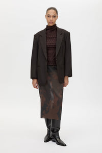 Front view CAMILLA AND MARC Saxony Oversized Blazer in Espresso Pindot with Australian wool flat tailoring.