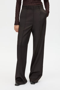 Cropped view CAMILLA AND MARC Saxony High Waisted Pintuck Pant in Espresso Pindot featuring a tailored silhouette.