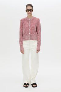 Front view CAMILLA AND MARC Soleo Textured Knit Cardigan in watermelon.