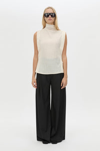 Front styled view CAMILLA AND MARC Talo Jersey Top in Cream with a boxy sleeveless cut.