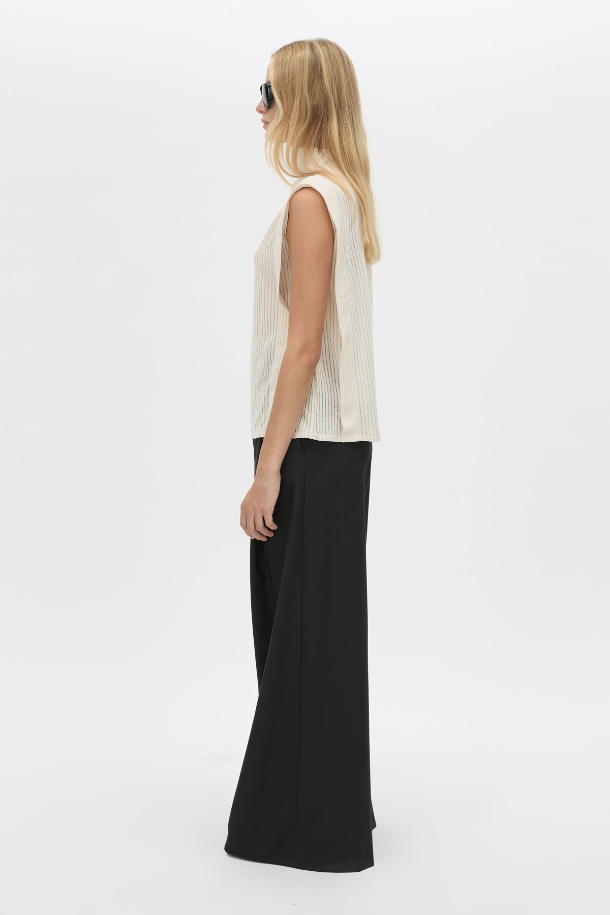 Side view CAMILLA AND MARC Talo Jersey Top in Cream with a boxy sleeveless cut.