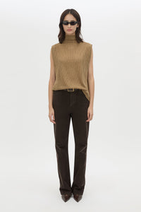 Front styled view CAMILLA AND MARC Talo Jersey Top in Tan with a boxy sleeveless cut.