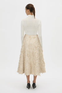 Back view CAMILLA AND MARC tailored Tundra Skirt in stone with full circle silhouette skirt.