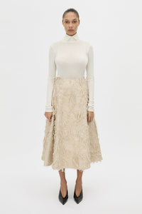 Front view CAMILLA AND MARC tailored Tundra Skirt in stone with full circle silhouette skirt.