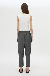 Back view CAMILLA AND MARC Vector Crop Pant in Charcoal Grey with soft suiting fabrication.