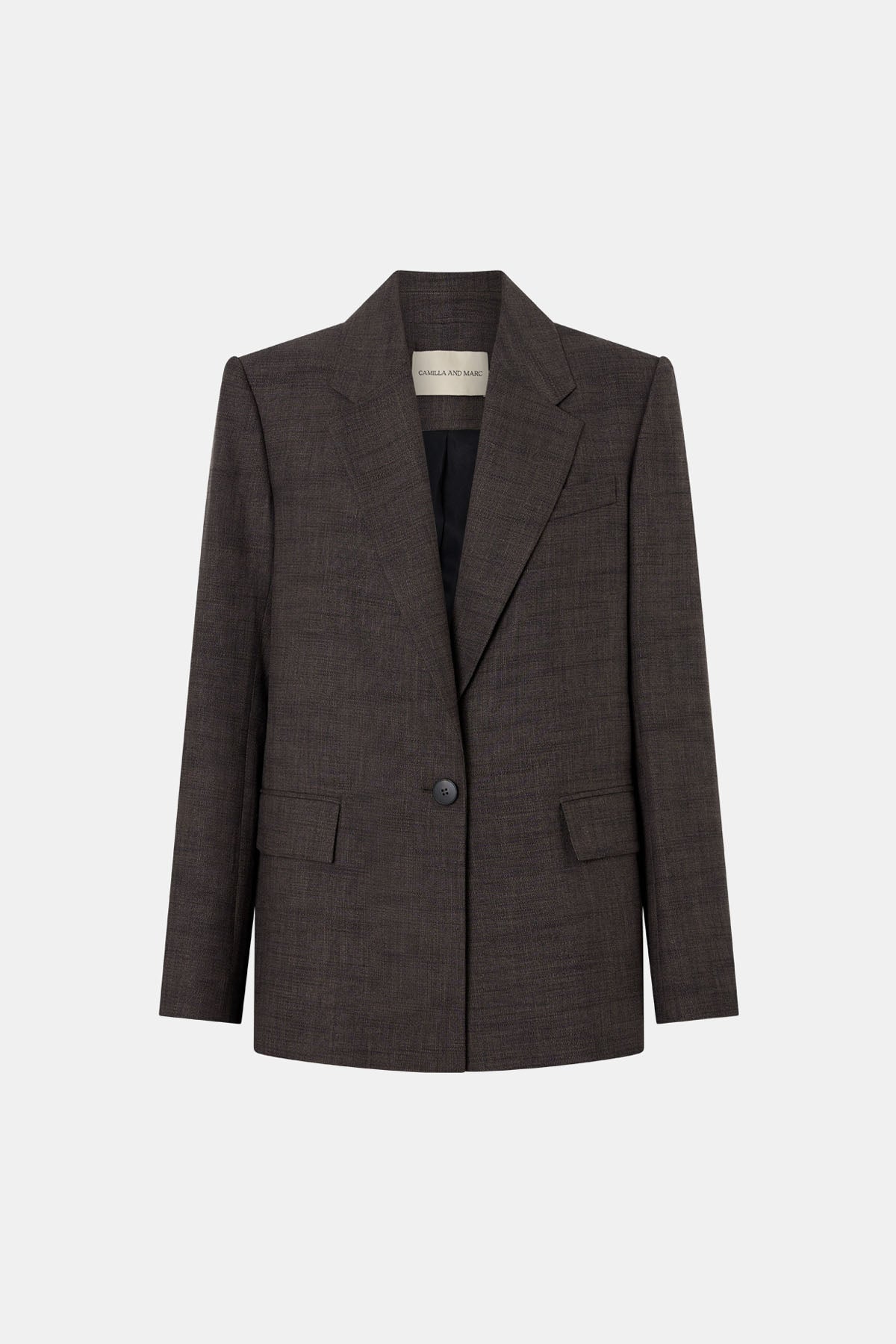 Ghost view CAMILLA AND MARC Verna Relaxed Fit Blazer in Chocolate, crafted in an Australian wool, linen and silk twill blend.