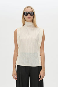 Cropped view CAMILLA AND MARC Talo Jersey Top in Cream with a boxy sleeveless cut.