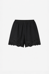 Ghost view CAMILLA AND MARC Chara Embroidered Short in black with embroidered hem and elasticated waistband.
